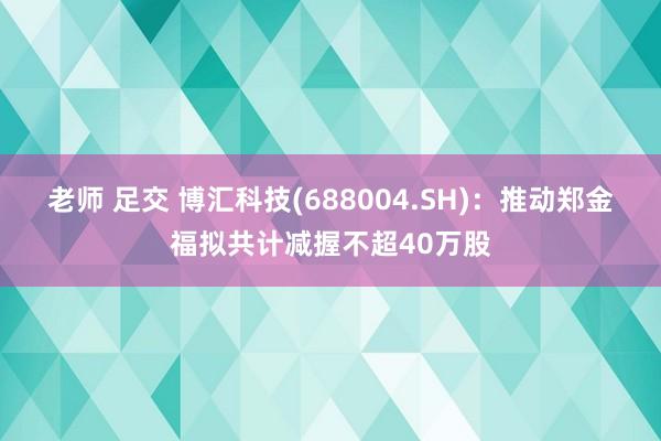 老师 足交 博汇科技(688004.SH)：推动郑金福拟共计减握不超40万股